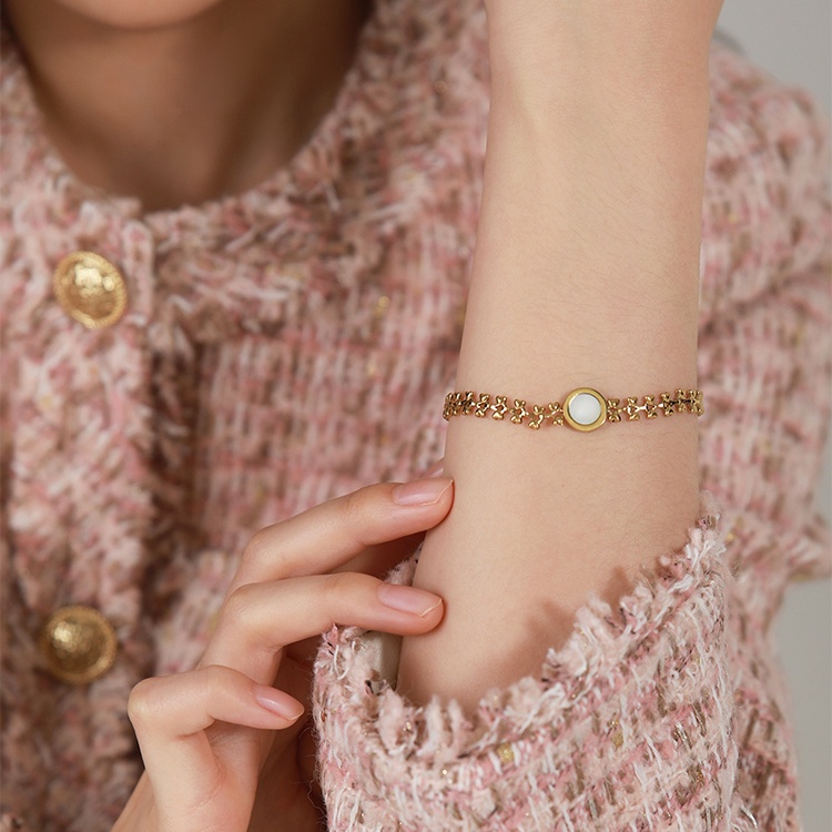 Vòng Tay Vỏ Sò Trắng 18K Bằng Thép Không Gỉ S061 Phong Cách Vintage