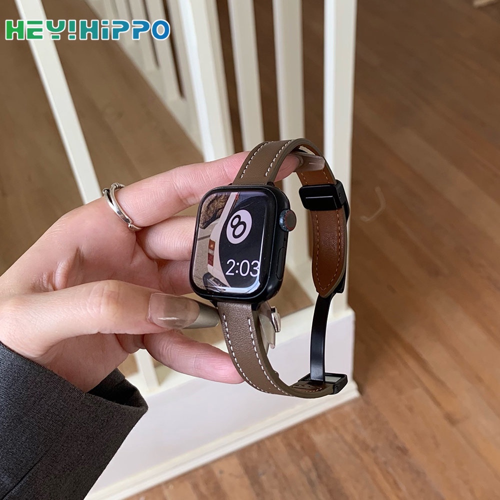 Dây Đeo Bằng Da Có Khóa Nam Châm Cho Đồng Hồ Thông Minh iwatch series 8 / 7 / 6 / SE / 5 / 4 45 / 44 / 42 / 41 / 40 / 38mm