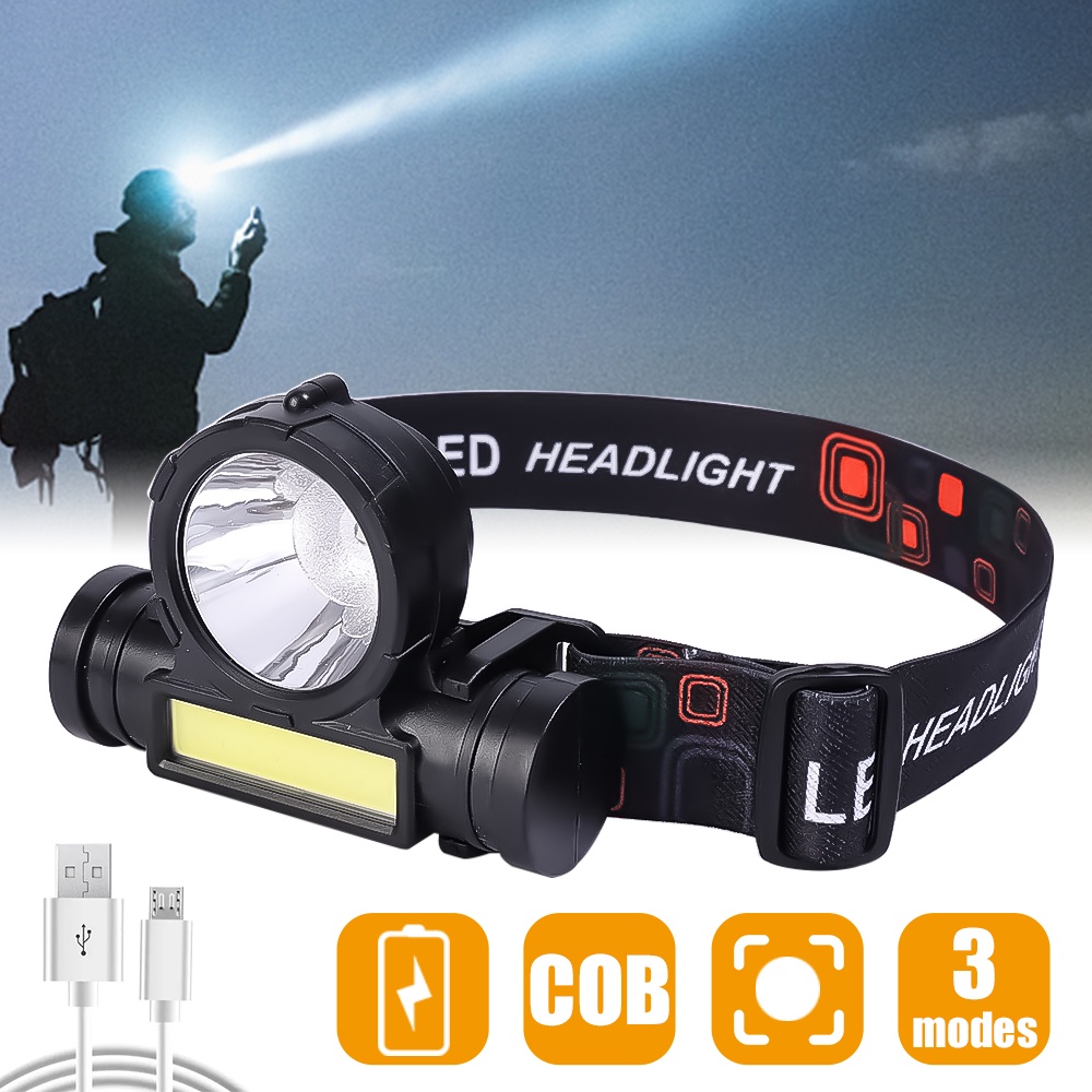 Đèn Pin Đeo Đầu 3 Chế Độ Mini COB Siêu Sáng An Toàn Di Động Kèm Sạc USB Tiện Dụng Cho Hoạt Động Ngoài Trời