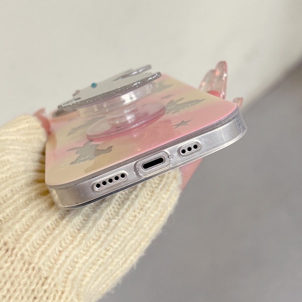Ốp Điện Thoại Imd Silicone Mềm Trong Suốt Chống Rơi Với Giá Đứng Hình Thỏ Hồng Cho iPhone11 12 13 14 Pro Max