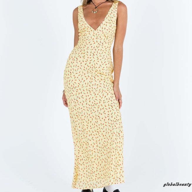 Đầm Dài Không Tay Cổ Chữ V Họa Tiết Chấm Bi Thời Trang Mùa Hè Cho Nữ