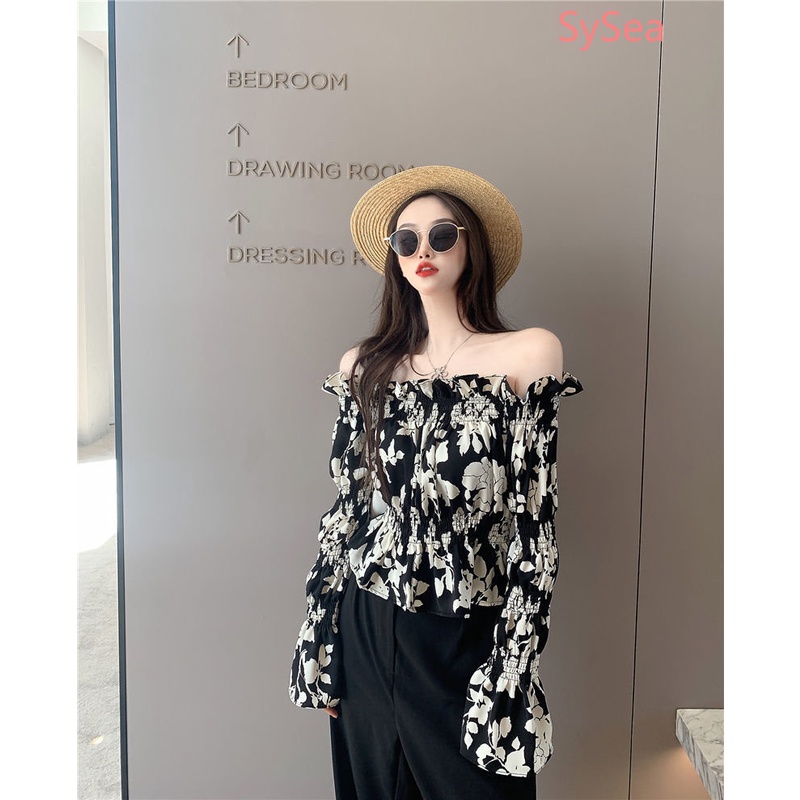 Áo Kiểu Trễ Vai Họa Tiết Hoa Phong Cách Pháp