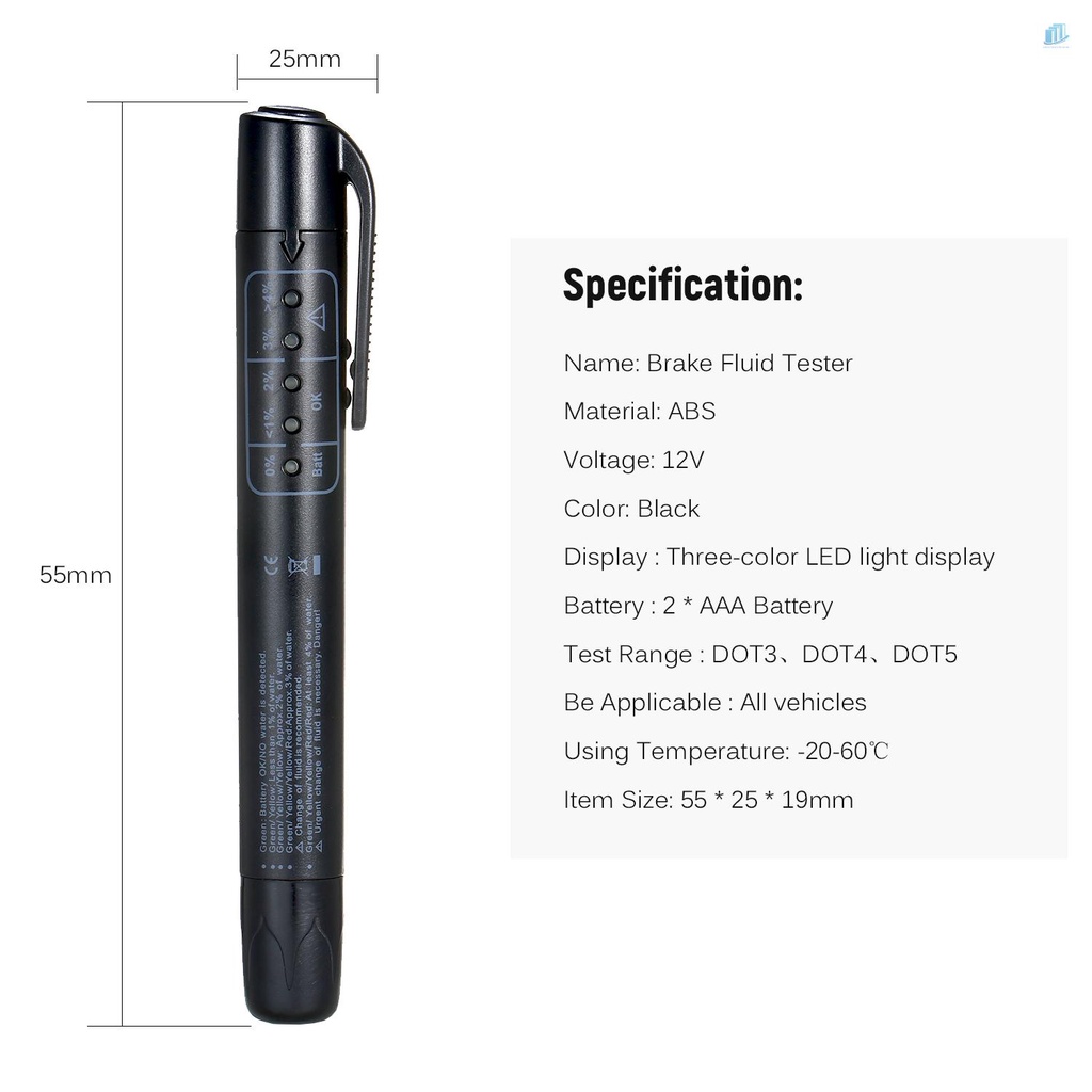 Bút Kiểm Tra Chất Lỏng Phanh Dầu Tự Động Có 5 Đèn LED Cho DOT3 DOT4 DOT5
