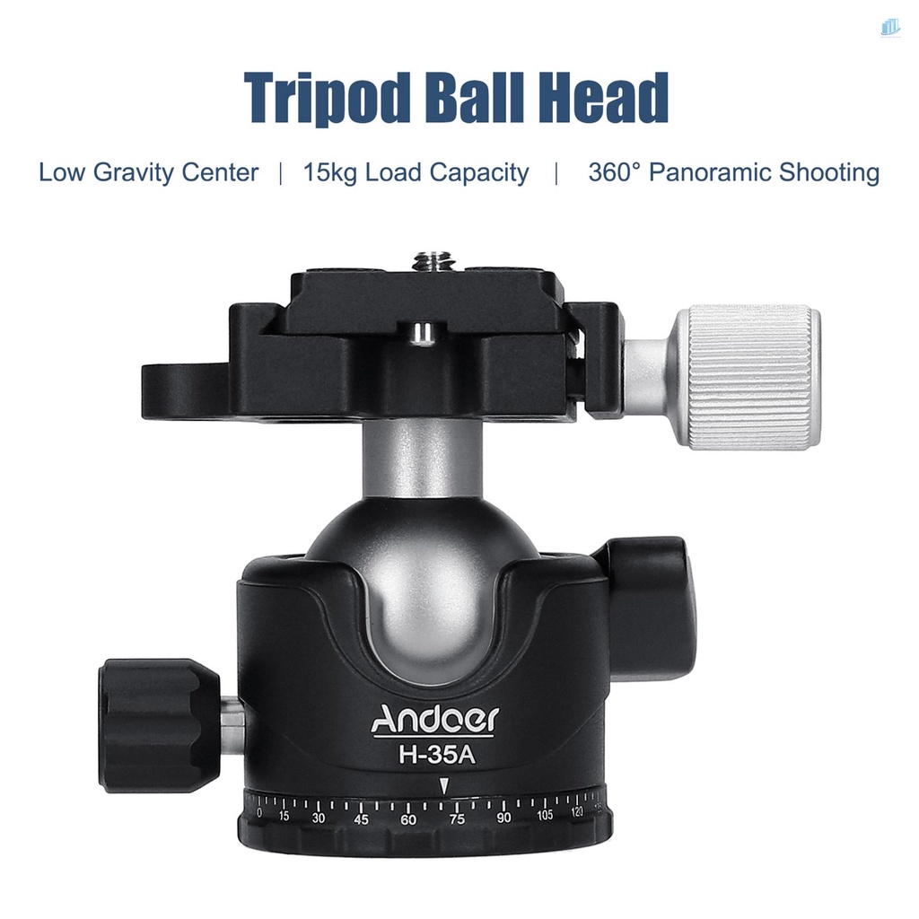 Đầu Chuyển Đổi Chân Máy Ảnh Tripod Đầu Bi Tròn Bằng Hợp Kim Nhôm Chịu Lực Thấp Tối Đa 15kg / 33lbs Andoer H-35A