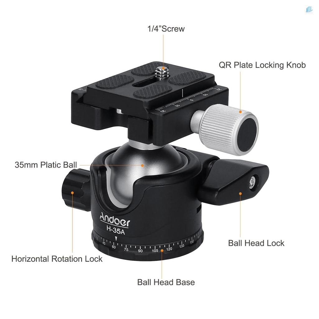 Đầu Chuyển Đổi Chân Máy Ảnh Tripod Đầu Bi Tròn Bằng Hợp Kim Nhôm Chịu Lực Thấp Tối Đa 15kg / 33lbs Andoer H-35A