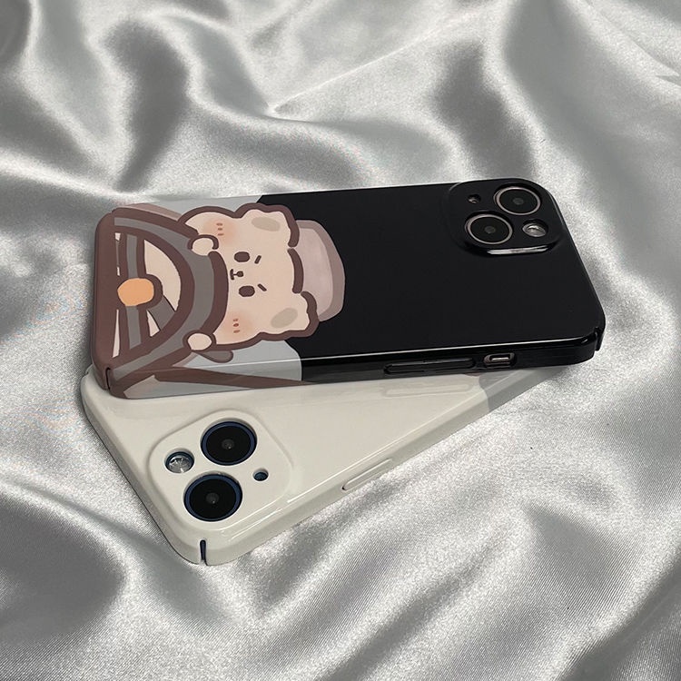Ốp Điện Thoại Họa Tiết Chú Gấu Lái Xe Dễ Thương Cho iPhone Xplus141114Phim Dán Cứng 13 Phong Cách Mới Cho Cặp Đôi KLMZ