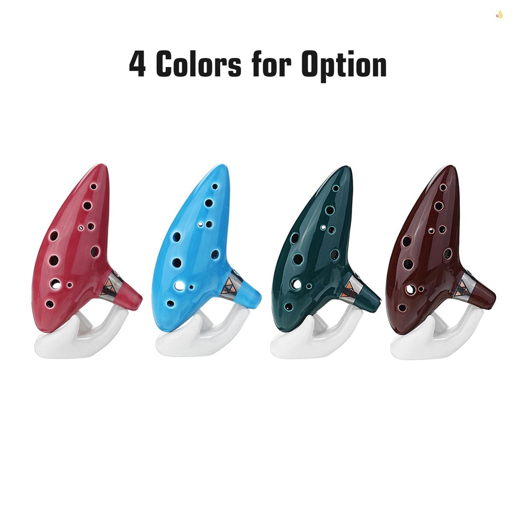 Sáo Ocarina Gốm 12 Lỗ Kèm Dây Đeo Và Giá Đỡ Trưng Bày Nhạc Cho Người Mới Bắt Đầu