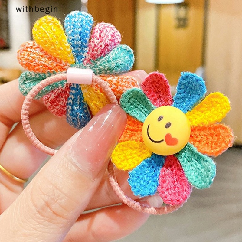 1 Cặp Kẹp Tóc Đan Len Hình Hoa Hướng Dương Mặt Cười Dễ Thương Cho Bé Gái