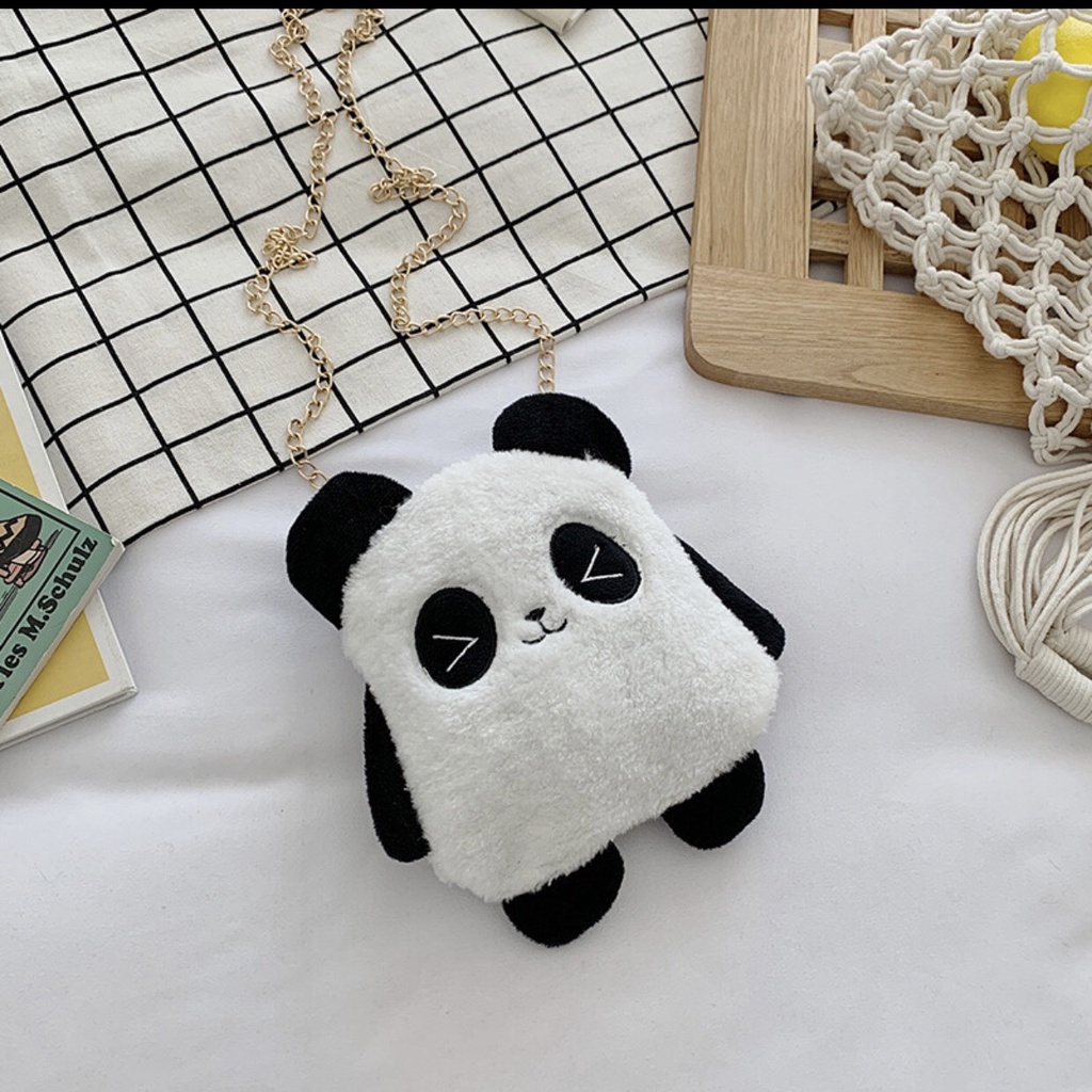 Túi Đeo Chéo Gấu Nhồi Bông Hình Gấu Trúc Dễ Thương Dây Xích