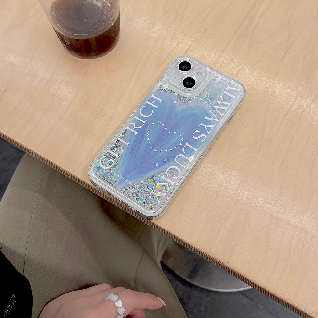 Ốp Điện Thoại TPU Dẻo Họa Tiết Trái Tim Màu Trong Suốt Phối Cát Lún Chống Rơi Cho iPhone11 12 13 14 Pro Max