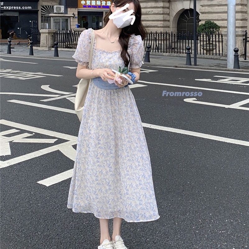 Kayna Đầm Dài Dáng Ôm Tay Phồng In Họa Tiết Hoa Thanh Lịch Thời Trang Mùa Hè Cho Nữ