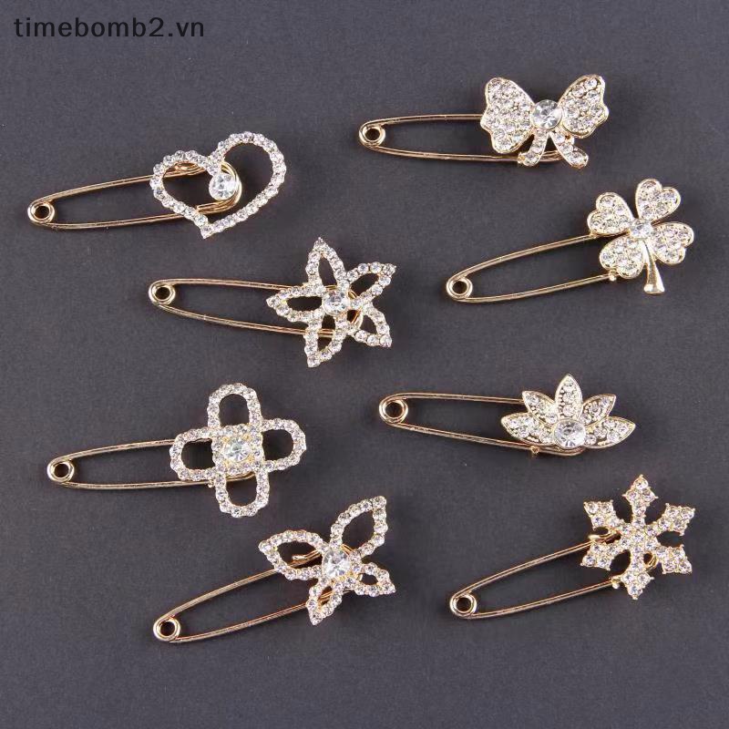 {Timebomb} Ghim Cài Áo Cardigan Bằng Hợp Kim Hình Nơ Đính Đá Ngọc Trai Chống Trượt Eo Đóng Eo Chất Lượng Tốt