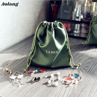 Aolang túi dây rút vải lụa xanh quân đội đựng trang sức chăm sóc da