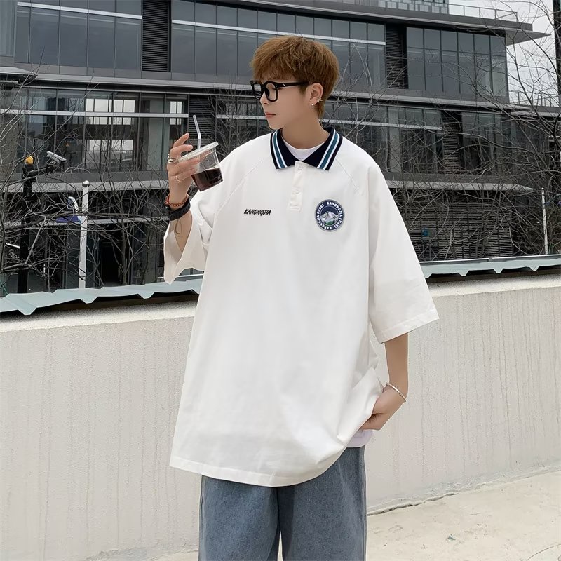 Áo polo Dáng Rộng Tay Lỡ In Họa Tiết Thời Trang Mùa Hè Phong Cách Hàn Quốc Cho Nam