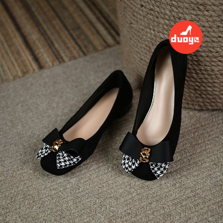 Duoya Giày Búp Bê Mũi Vuông Đế Bằng Mềm Mại Thoải Mái Thời Trang Xuân Thu Cho Nữ Dép Da Mềm Đế Bằng Đính Nơ Xinh Xắn Dễ Phối Đồ