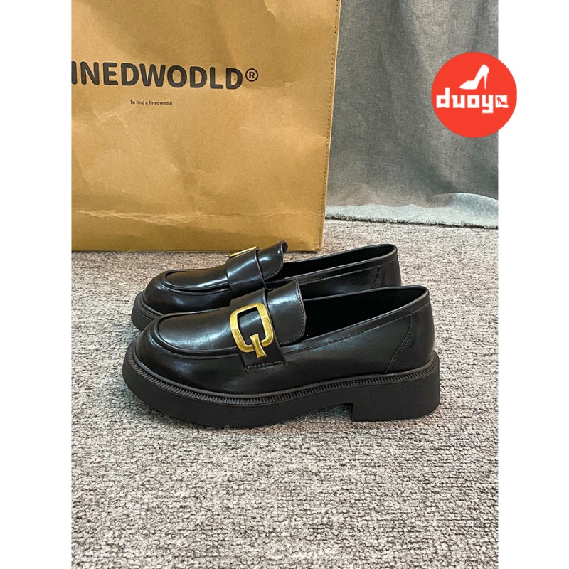 Duoya Giày Lười Da Đế Dày Cài Khóa Vàng Phong Cách Anh Quốc Thời Trang 2022 Cho Nữ