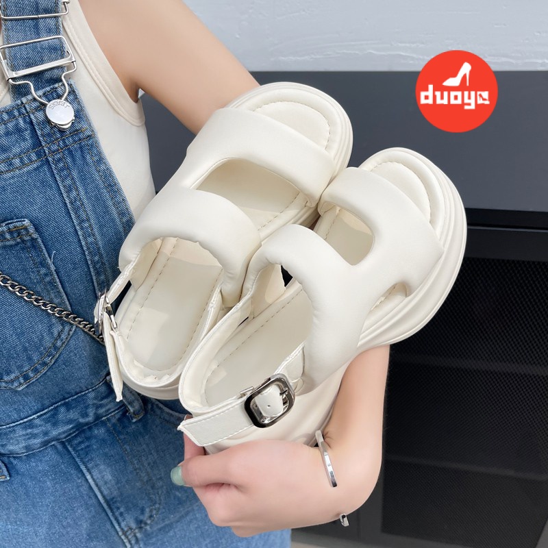 Duoya Tóc Thẳng ~ [Hàng Có Sẵn] Giày Sandal Đế Dày Có Khóa Kim Loại Bán Chạy Không Dễ Phai Màu Cho Nữ