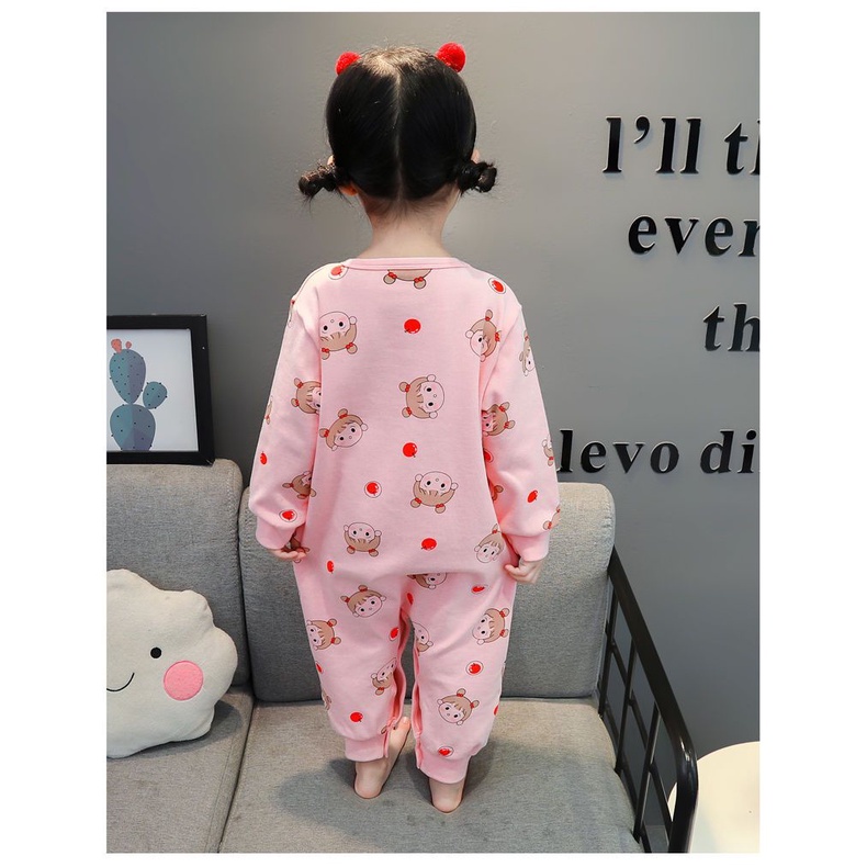 Đồ Ngủ Liền Thân Tay Dài Chất Liệu Cotton Dễ Thương Xinh Xắn Cho Bé Gái