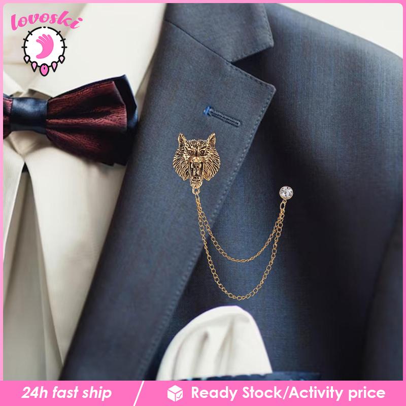 Trâm Cài Áo Hình Sư Tử Phối Dây Xích Tua Rua Phong Cách Retro Thời Trang Cho Nam Nữ