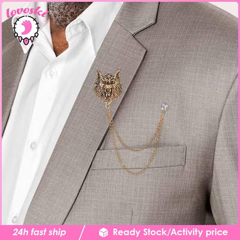 Trâm Cài Áo Hình Sư Tử Phối Dây Xích Tua Rua Phong Cách Retro Thời Trang Cho Nam Nữ