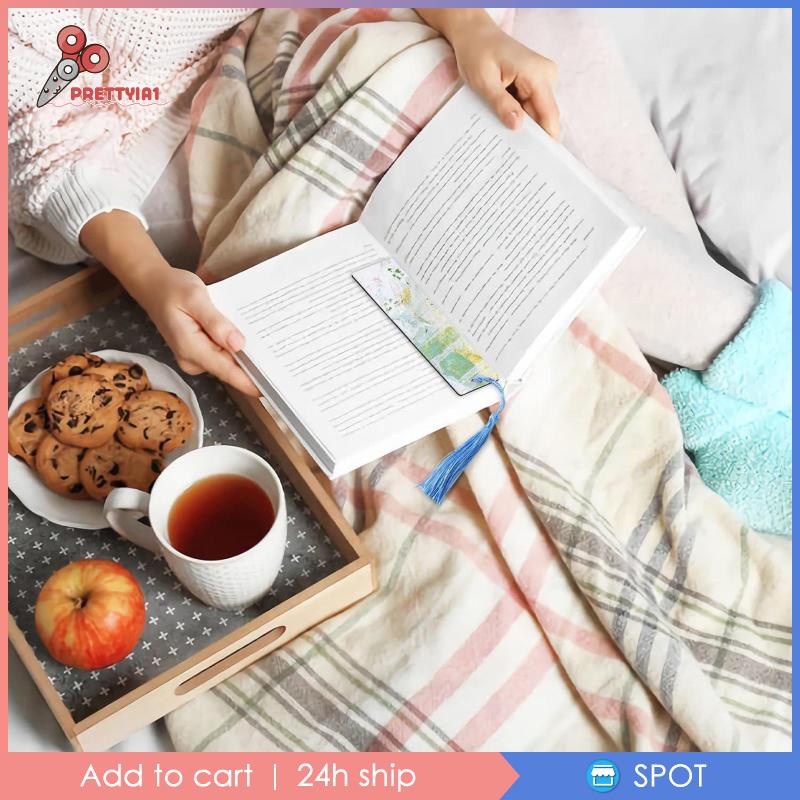 [Prettyia1] Thẻ Đánh Dấu Trang Sách Màu Trắng Kèm Tua Rua DIY