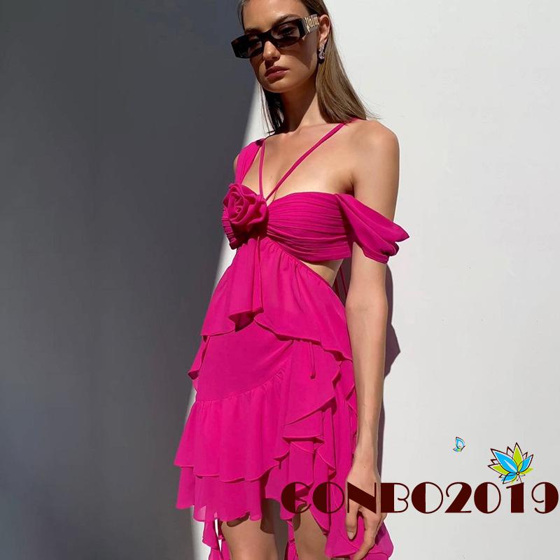 Đầm Midi Không Tay Nhún Bèo Họa Tiết Hoa Thời Trang Mùa Hè Cho Nữ