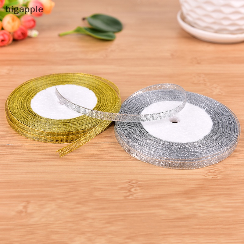 Cuộn Dây Ruy Băng Lụa Sa Mạc Vàng / Bạc Dày 6mm Dùng Trang Trí Giáng Sinh DIY 25 Yards
