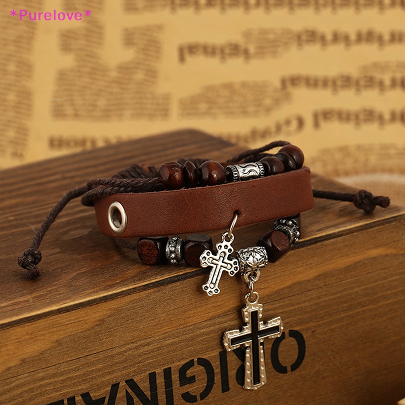 Vòng Tay Giả Da Đính Mặt Thánh Giá Phong Cách Punk Mới