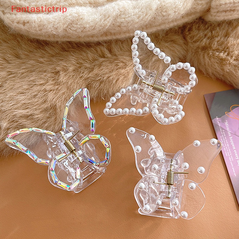Kẹp Càng Cua Bằng Acrylic Trong Suốt Đính Ngọc Trai Hình Bướm Thời Trang Cho Nữ