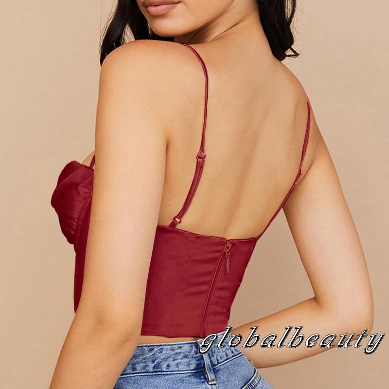 Gb Áo hai dây Cổ Yếm Vải Satin Xương Cá Xương Cá Gợi Cảm Làm Mát Mùa Hè Phong Cách Quyến Rũ Cho Nữ