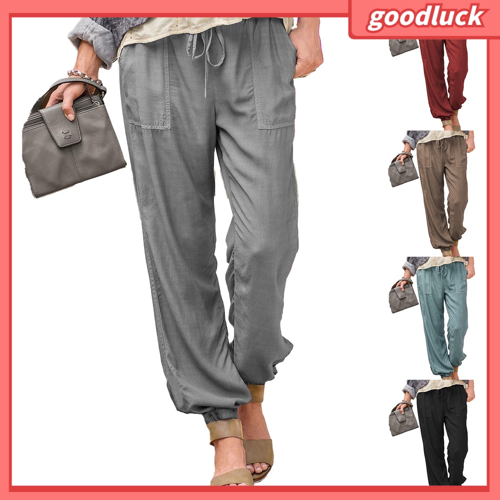 Quần Harem Dây Rút Màu Trơn Có Túi Dành Cho Nữ
