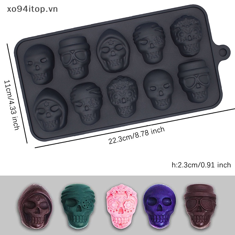 Xoitop Khuôn Làm Đá 10 Ô Hình Đầu Lâu Bằng Silicon VN