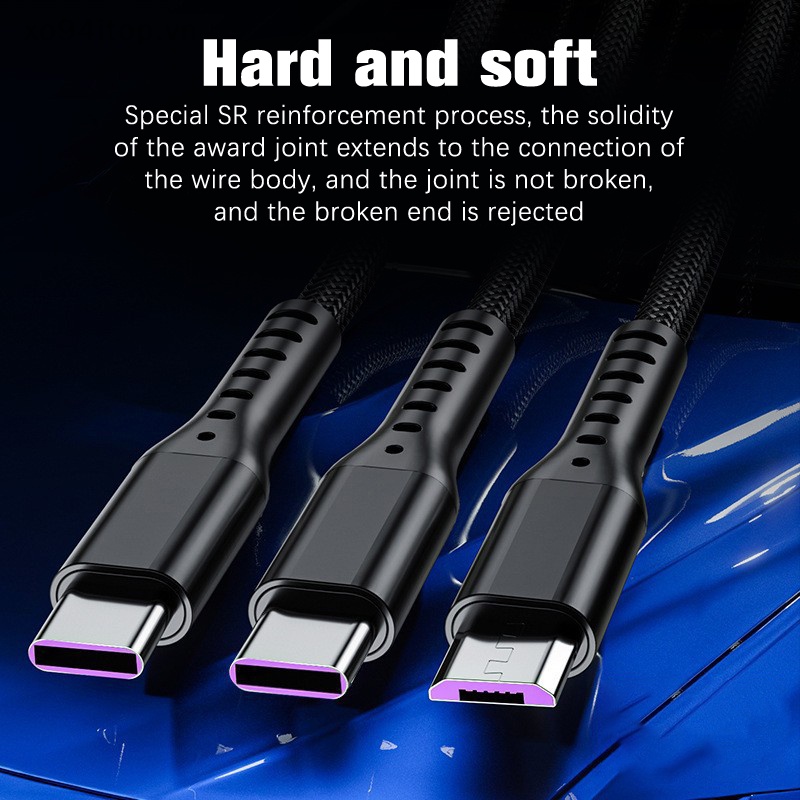 Dây Cáp Sạc Nhanh Ba Trong Một XOITOP 66w 5A Cho Điện Thoại Android Type C