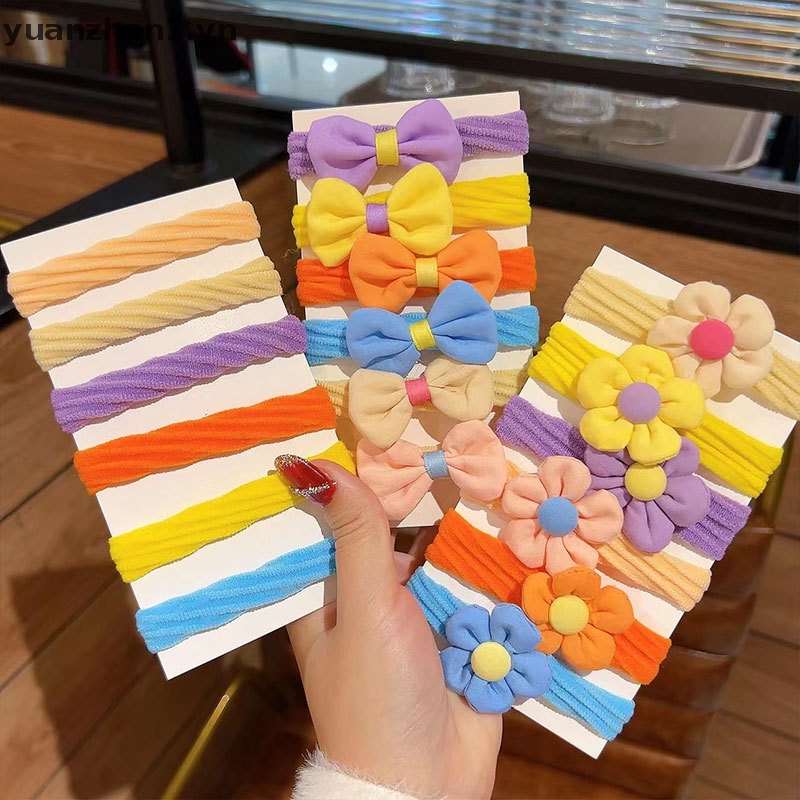 Set 6 Dây Buộc Tóc Co Giãn Đính Hoa Dễ Thương Cho Bé Gái