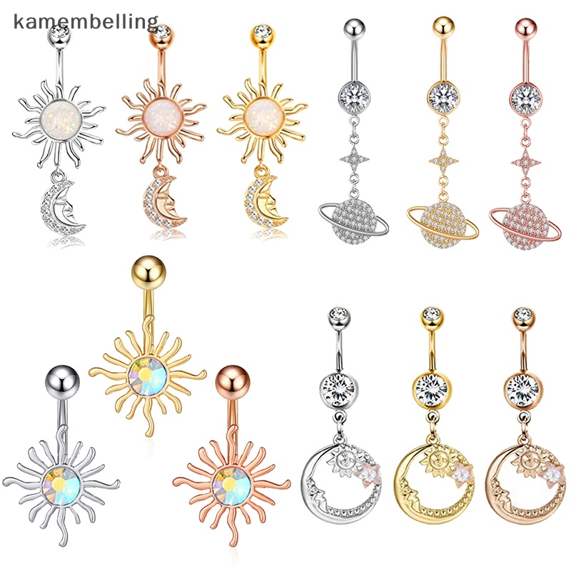 Kamembelling Khuyên Rốn Đính Đá Zircon Hình Mặt Trăng Hành Tinh Thời Trang Cho Nữ