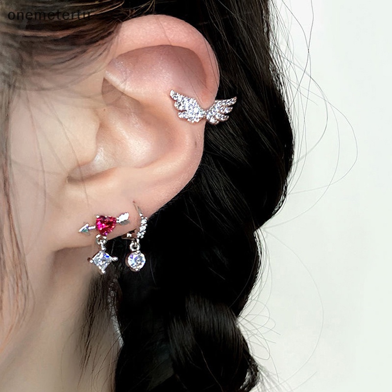 1 Bông Tai Hình Cánh Thiên Thần Bằng Thép Không Gỉ Đính Đá Zircon Màu Hồng Dễ Thương Dành Cho Bạn Nữ