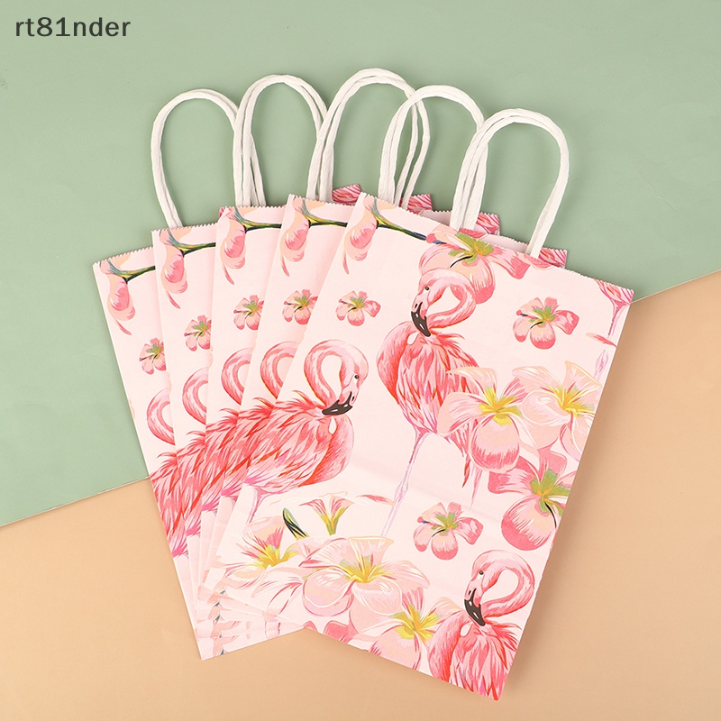 Rt Set 5 Túi Đựng Quà In Họa Tiết Chim Hồng Hạc Phong Cách Hawaii Xinh Xắn Kèm Tay Cầm Tiện Dụng