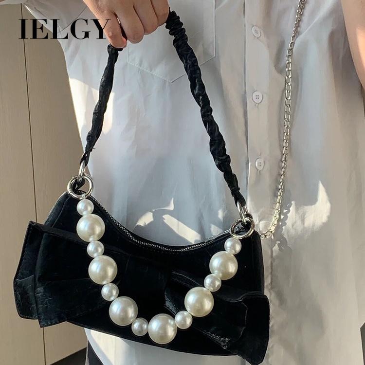 Ielgy Túi Xách Đeo Vai Xếp Ly Đính Nơ Ngọc Trai Siêu Hot Thời Trang Mùa Thu Cho Nữ