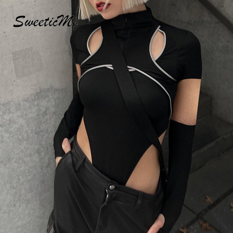 Bộ Áo Liền Quần Cổ Rùa Khoét Lỗ Có Khóa Kéo Màu Tương Phản Thời Trang Mới 2023 Cho Nữ