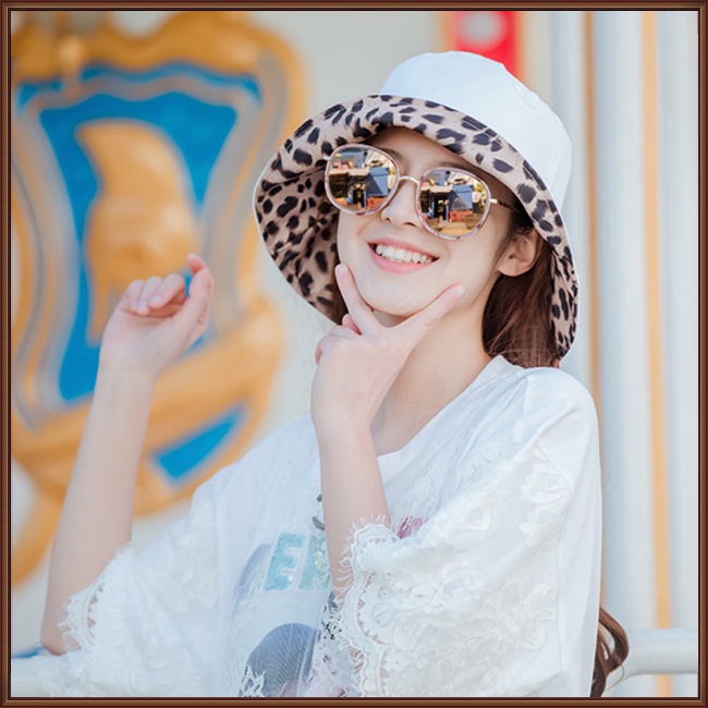 Mũ Tai Bèo Hai Mặt Chống Nắng Họa Tiết Da Báo Thời Trang Mùa Hè