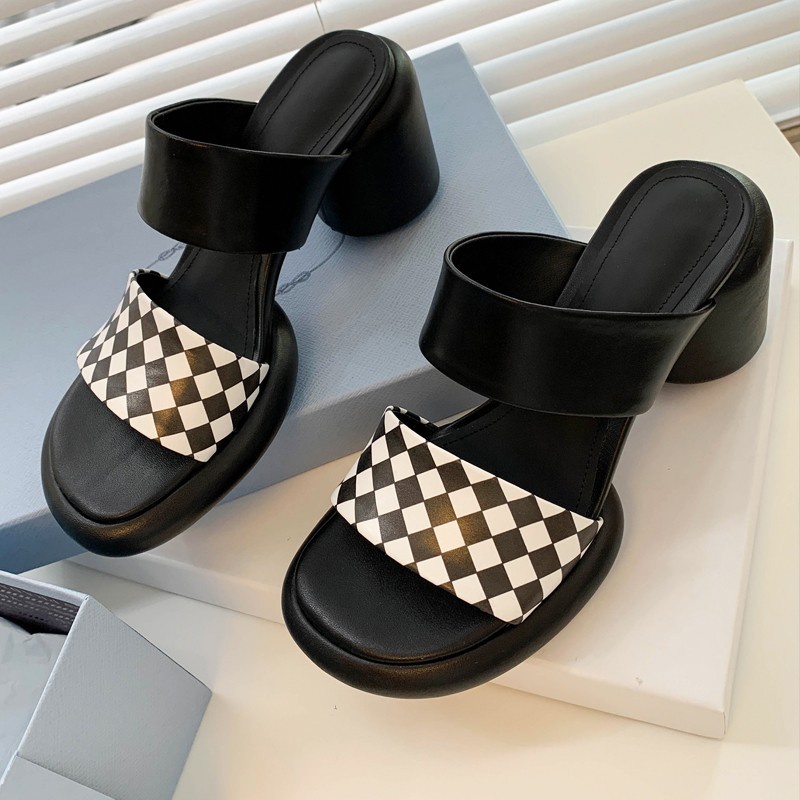 Duoya Tóc Thẳng ~ [Hàng Có Sẵn] Dép Da Mềm Gót Dày Hở Ngón Phong Cách La Mã Hợp Thời Trang Cho Nữ Miễn Phí Vận Chuyển