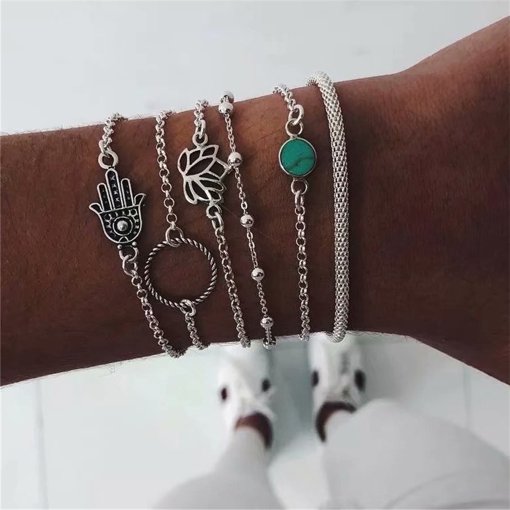 Bộ Vòng Tay Nhiều Lớp Bằng Kim Loại Thời Trang