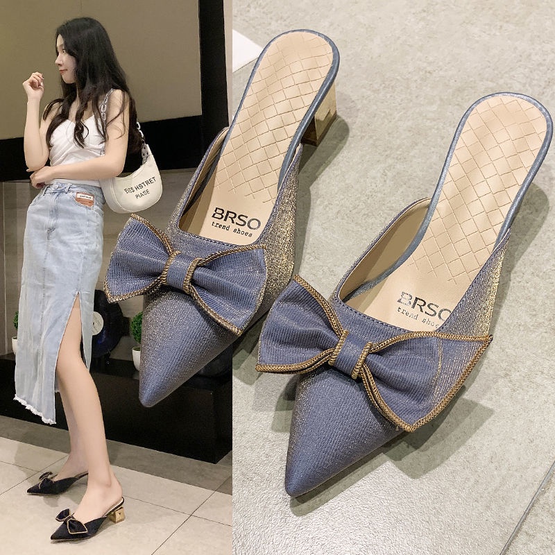Dép Cao Gót Mũi Nhọn Đính Nơ Thời Trang Dành Cho Nữ AA1449