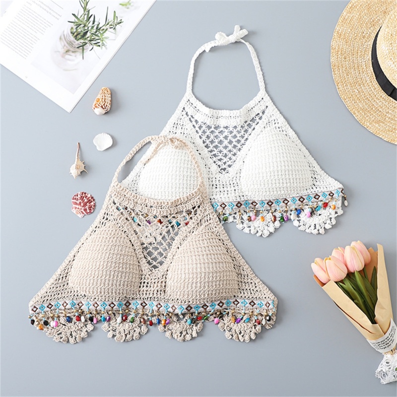 Brroa Áo Bikini Dệt Kim Màu Trơn Phối Tua Rua Gợi Cảm Cho Nữ