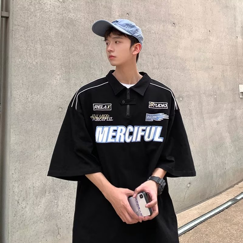 Áo polo Cotton Ngắn Tay Thêu Chữ Thời Trang Hàn Quốc 2023