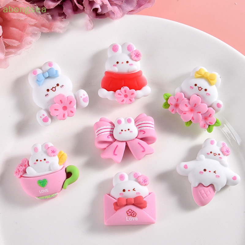 Set 10 Phụ Kiện Trang Trí Điện Thoại Hình Thỏ Và Hoa Mini Bằng Nhựa Resin DIY