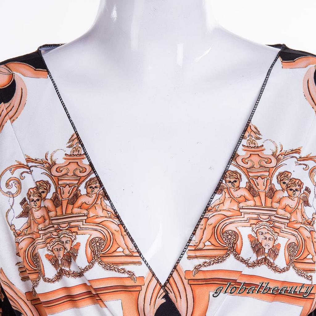 Đầm Dài Cổ Chữ V Eo Cao Tay Dài In Họa Tiết Hoa Phong Cách Boho Cổ Điển Dành Cho Nữ