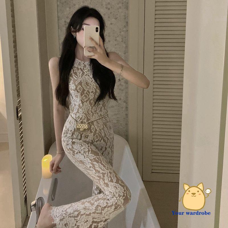 Bộ Áo Liền Quần Sát Nách Dáng Ôm Phối Ren Nhẹ Nhàng Phong Cách Âu Mỹ