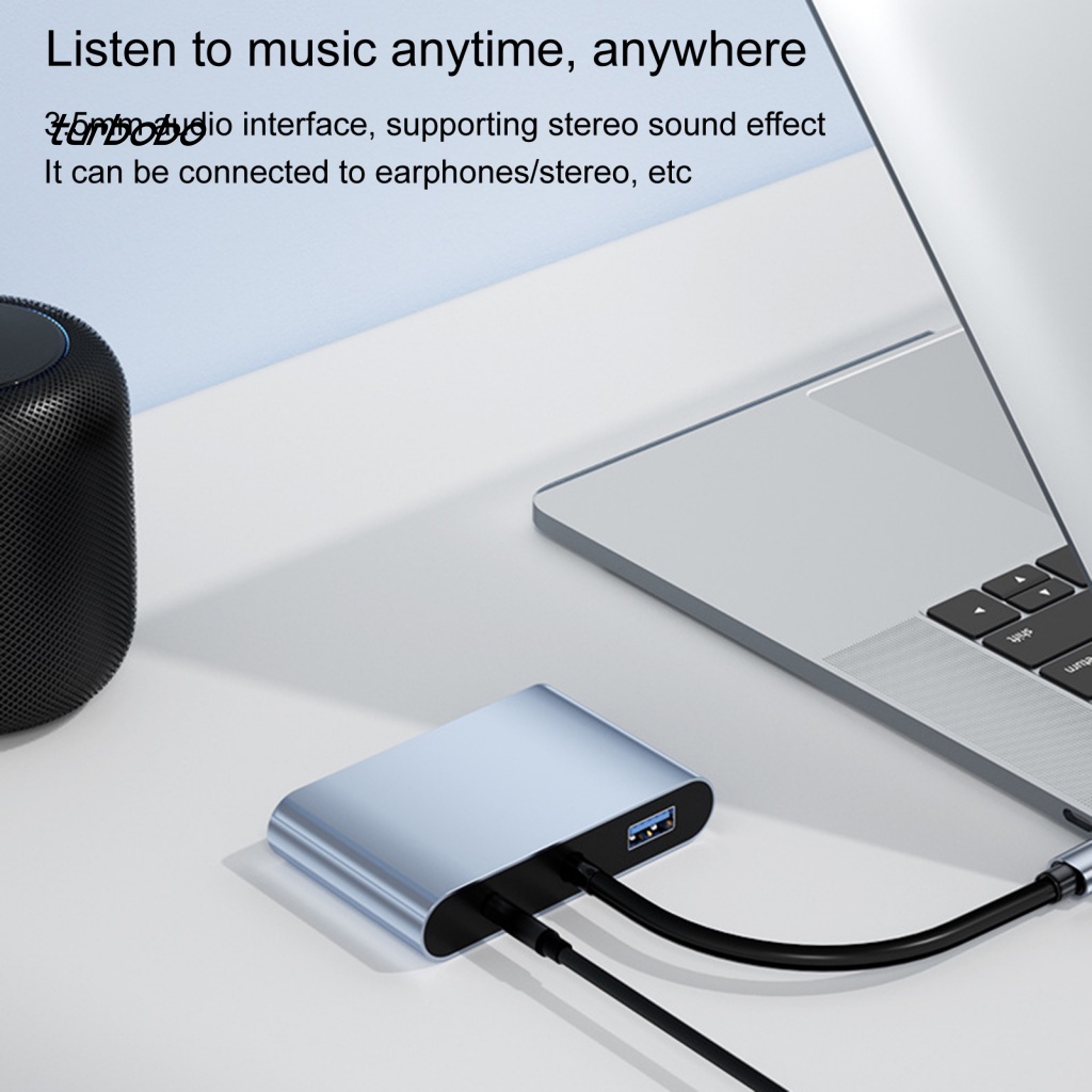 Turbobo Bộ Chia Cổng USB Type-C HDMI 3.5mm USB3.0 4K Bằng Hợp Kim Nhôm Chất Lượng Cao
