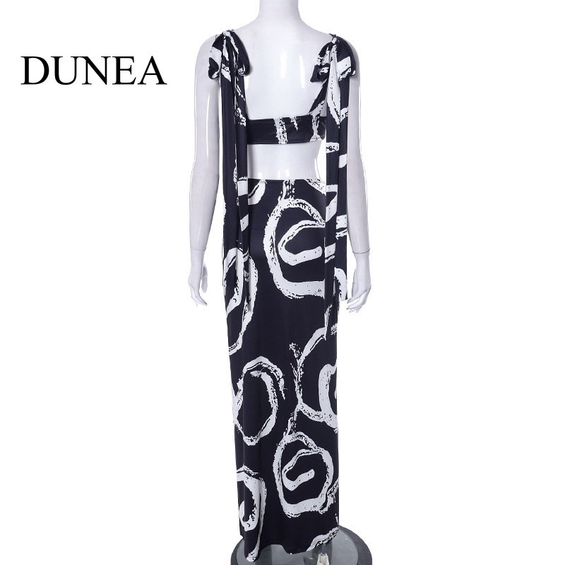 DUNEA Set Áo Cúp Ngực Và Chân Váy Họa Tiết Graffiti Quyến Rũ Dành Cho Nữ